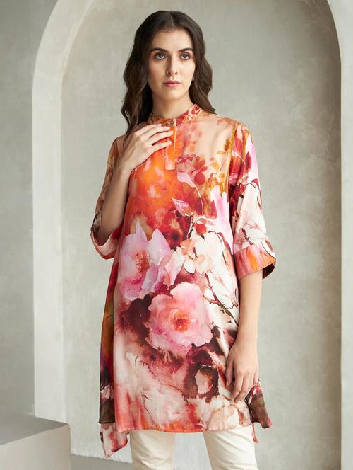 women floral mandarin neck a-line kurta - 21716636 - Very Small Image - 1