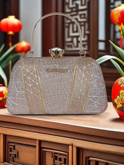 women silver textured structured clutch - 21717196 - Very Small Image - 1