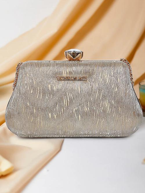 women grey textured structured clutch - 21717199 - Very Small Image - 1