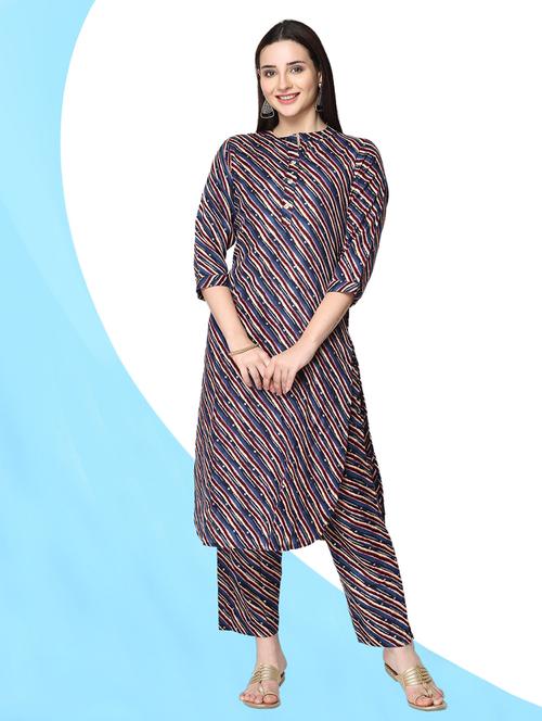 women leheriya printed three quarter sleeves straight kurta - 21717789 - Very Small Image - 1