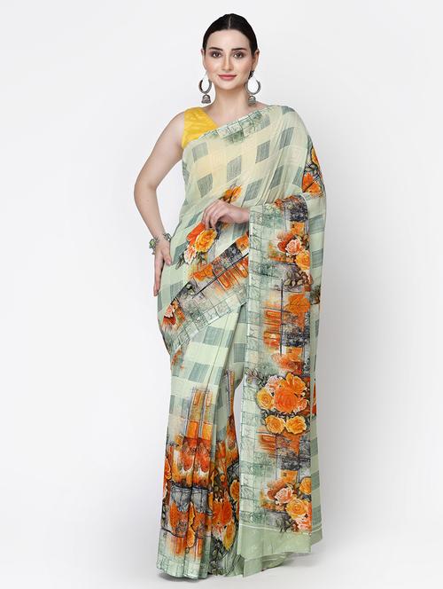 women neo mint printed saree with blouse - 21720139 - Very Small Image - 1