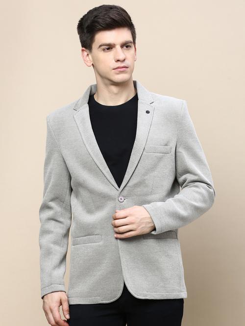 men solid lapel collar single breasted casual blazer - 21721453 - Very Small Image - 1