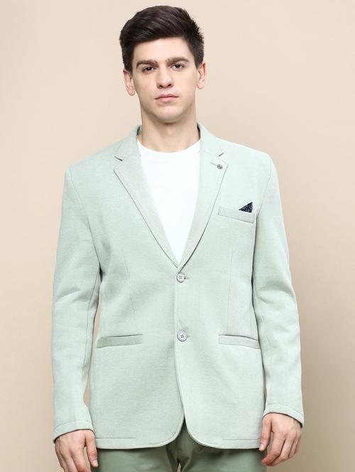men solid lapel collar single breasted casual blazer - 21721457 - Very Small Image - 1