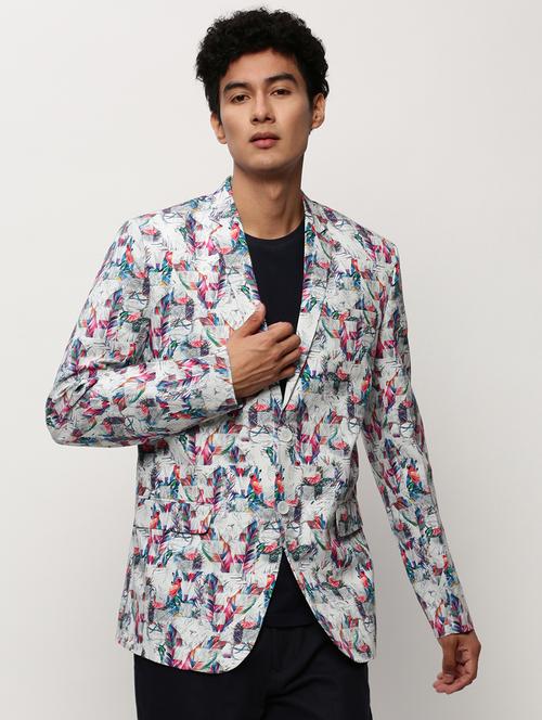 men printed lapel collar single breasted casual blazer - 21721499 - Very Small Image - 1