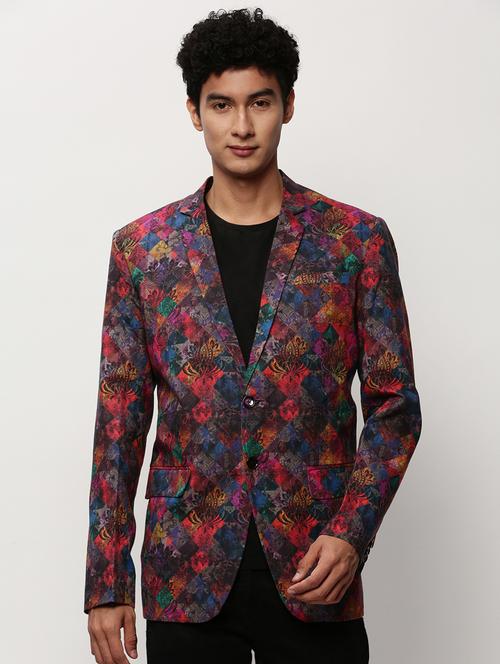 men printed lapel collar single breasted casual blazer - 21721506 - Very Small Image - 1