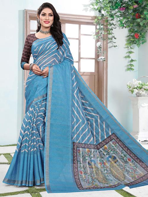 women light blue printed saree with blouse - 21721985 - Very Small Image - 1