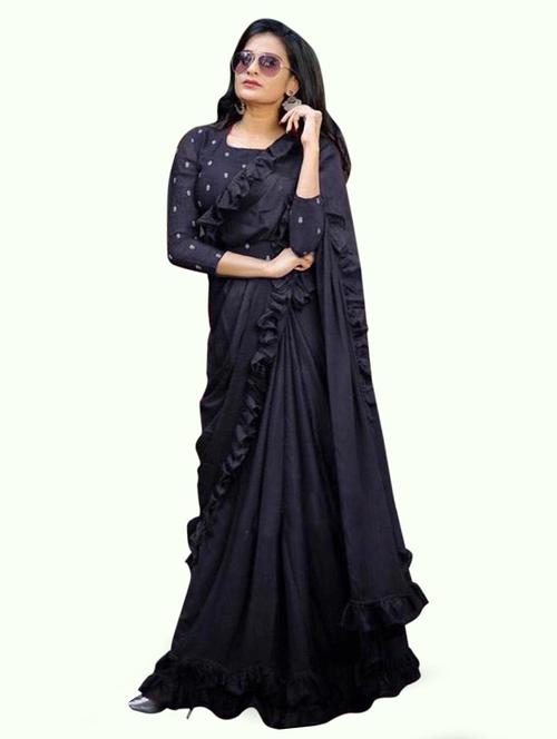 women solid ruffle saree with blouse - 21722041 - Very Small Image - 1