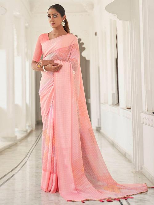 women peach printed saree with blouse - 21722093 - Very Small Image - 1