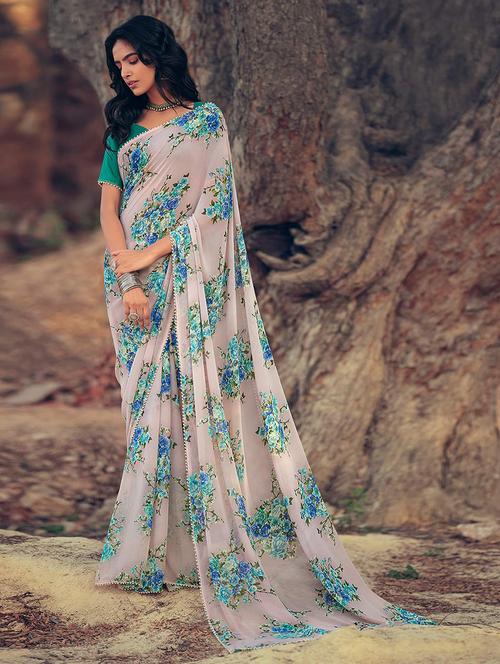 women floral printed saree with blouse - 21722100 - Very Small Image - 1