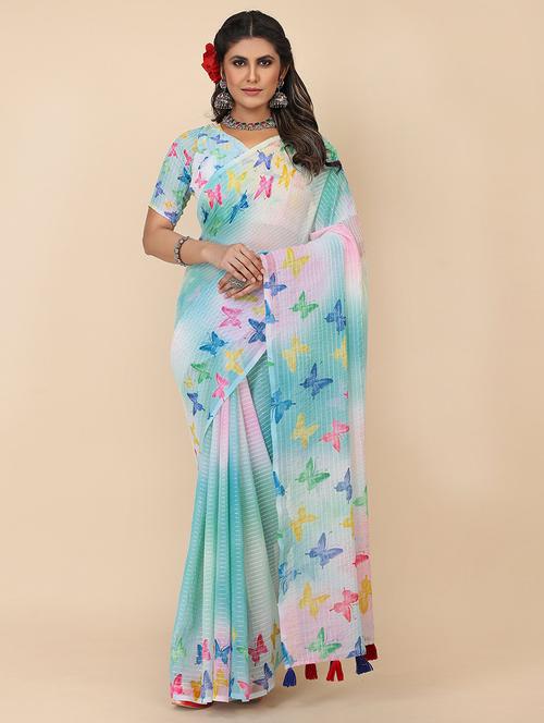 women printed casual wear saree with blouse - 21722150 - Very Small Image - 1