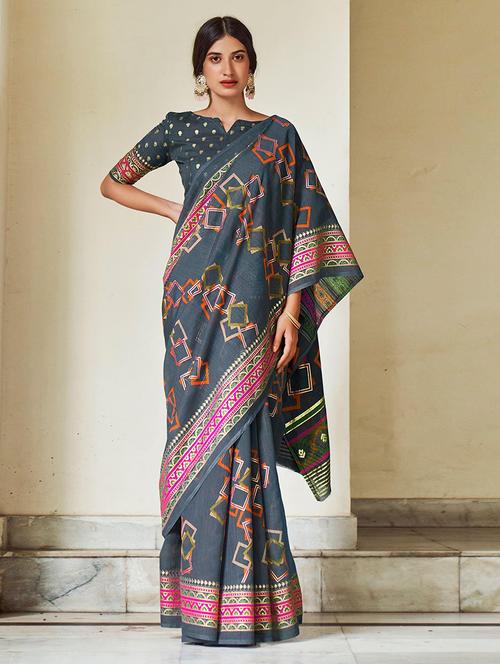 women printed casual wear saree with blouse - 21722416 - Very Small Image - 1