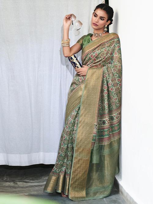women printed lace bordered saree with blouse - 21722450 - Very Small Image - 1