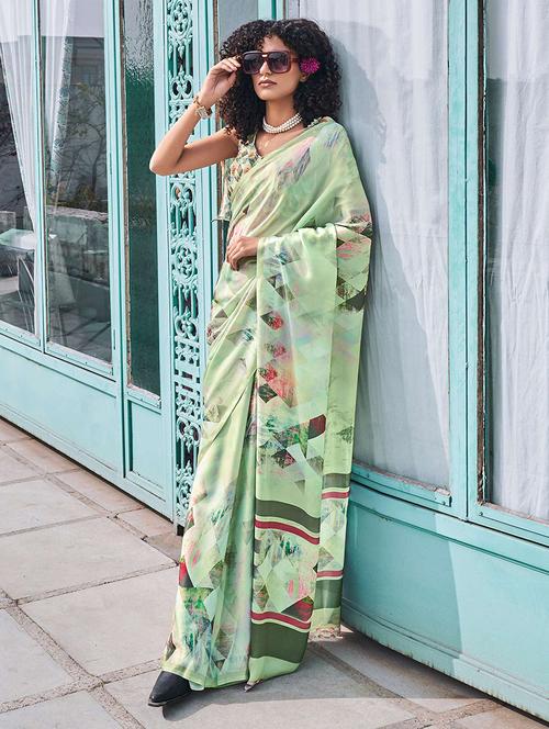 women neo mint printed saree with blouse - 21722455 - Very Small Image - 1