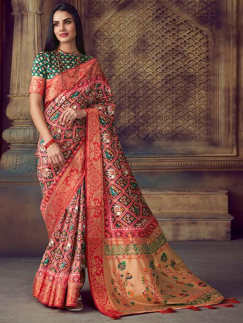 women printed lace bordered saree with blouse - 21722460 - Very Small Image - 1