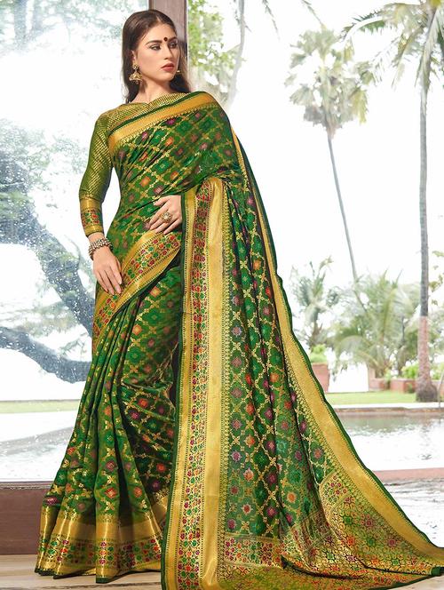 green art silk bordered saree with blouse - 21722464 - Very Small Image - 1