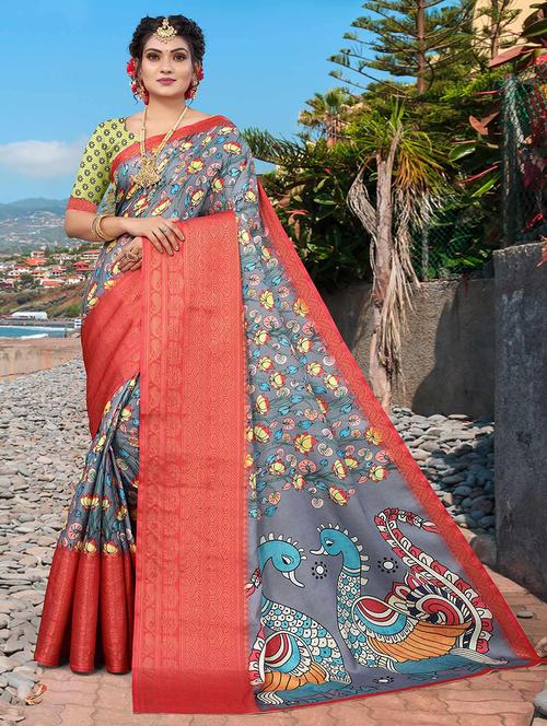 women printed casual wear saree with blouse - 21722516 - Very Small Image - 1
