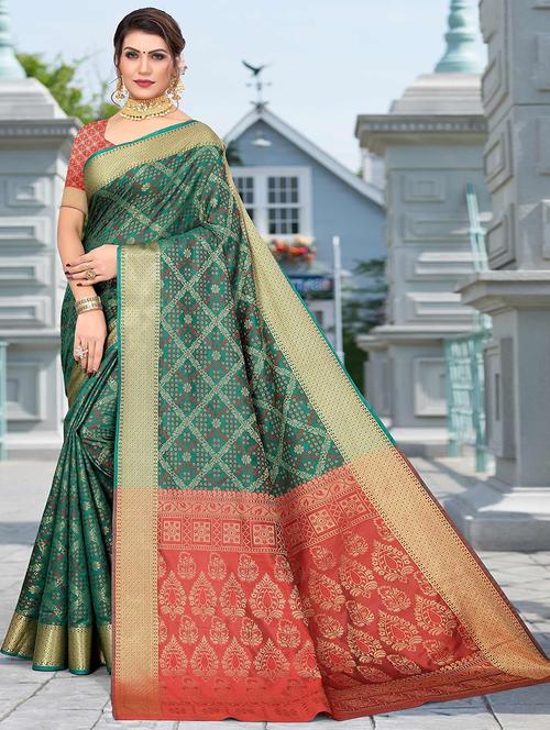 women self design patola saree with blouse - 21722558 - Very Small Image - 1