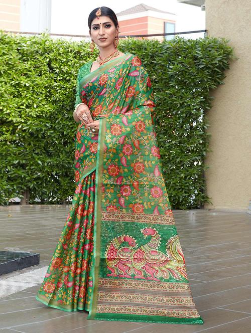 green cotton bordered saree with blouse - 21722573 - Very Small Image - 1