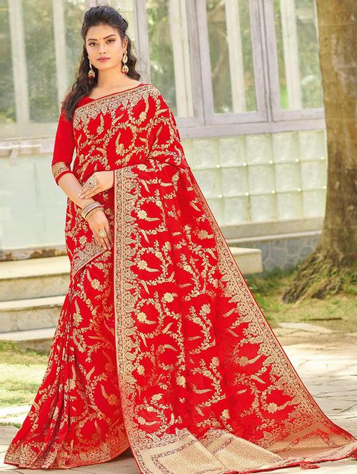 women red self design banarasi sare with blouse - 21722610 - Very Small Image - 1