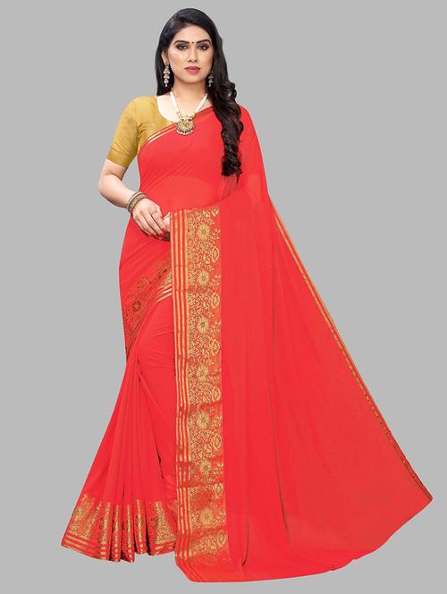 women peach bordered saree with blouse - 21722685 - Very Small Image - 1