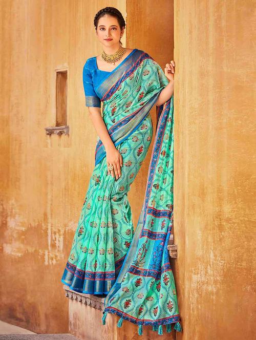 women printed bordered saree with blouse - 21722739 - Very Small Image - 1