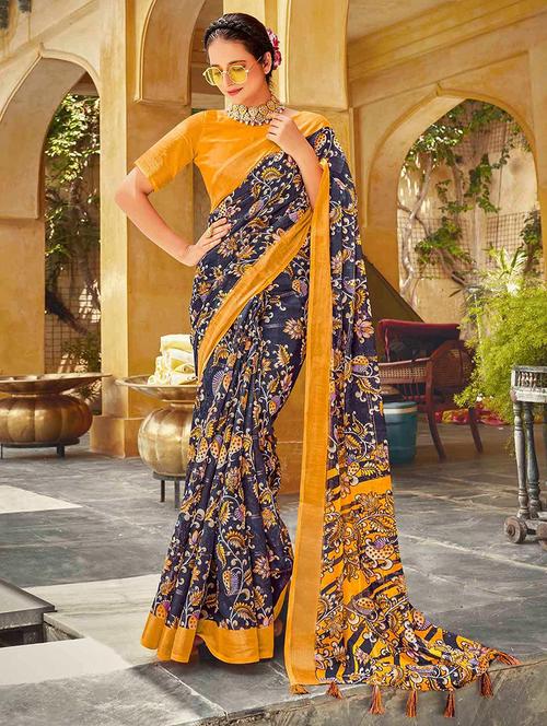 women printed bordered saree with blouse - 21722741 - Very Small Image - 1