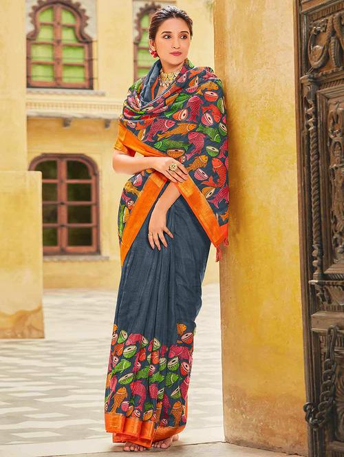 women printed bordered saree with blouse - 21722742 - Very Small Image - 1