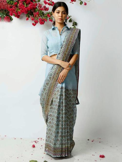 women printed bordered saree with blouse - 21722748 - Very Small Image - 1