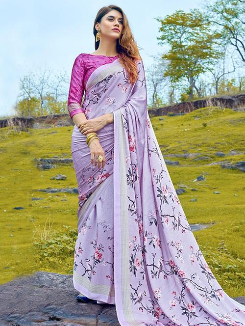women printed bordered saree with blouse - 21723135 - Very Small Image - 1