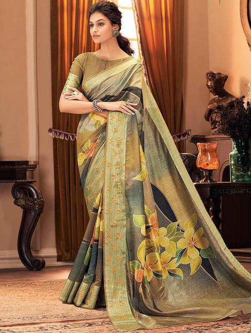 women printed bordered saree with blouse - 21723164 - Very Small Image - 1