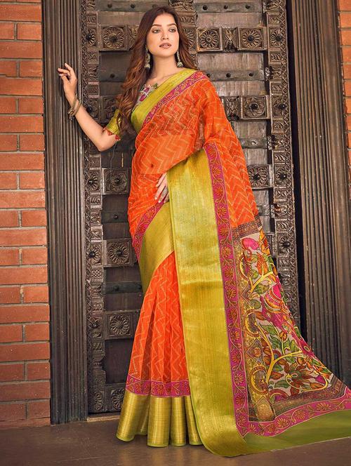 women printed bordered casual wear saree with blouse - 21723173 - Very Small Image - 1