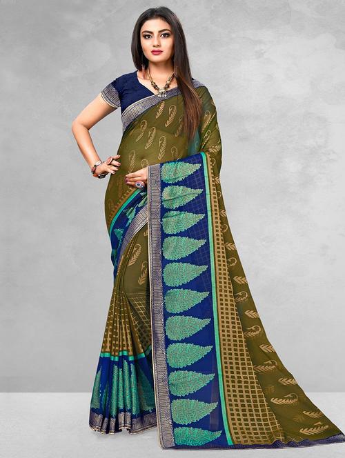 women printed bordered saree with blouse - 21723183 - Very Small Image - 1