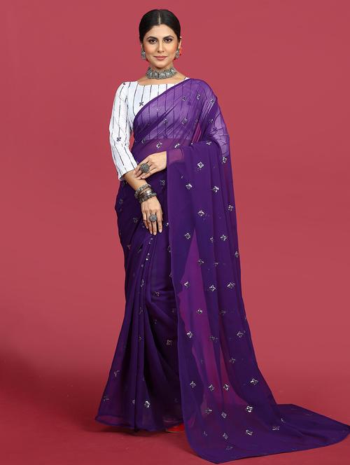 purple sequined embellished saree with blouse - 21723189 - Very Small Image - 1