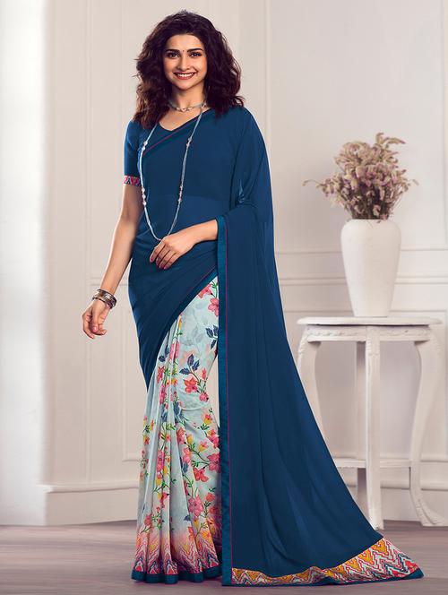 women floral printed half & half saree with blouse - 21723192 - Very Small Image - 1