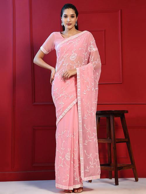 women peach sequin work saree with blouse - 21723194 - Very Small Image - 1