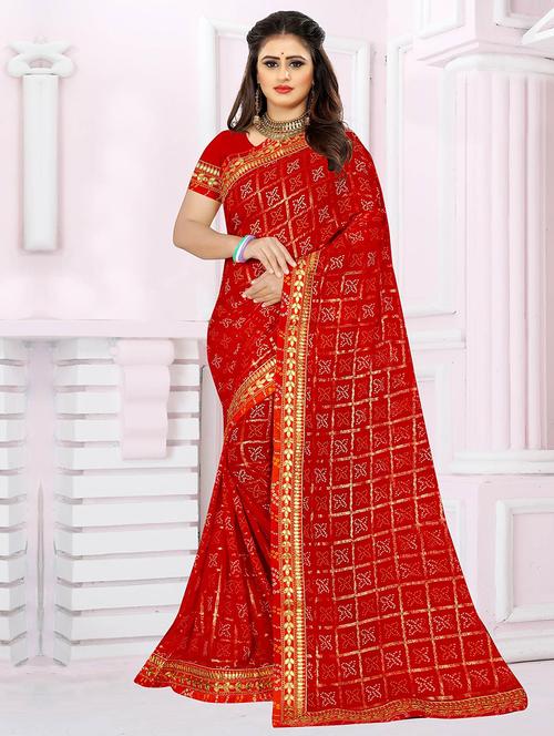 women bandhani printed bordered saree with blouse - 21723216 - Very Small Image - 1
