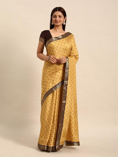 women beige self design zari bordered saree with blouse - 21723265 - Very Small Image - 1