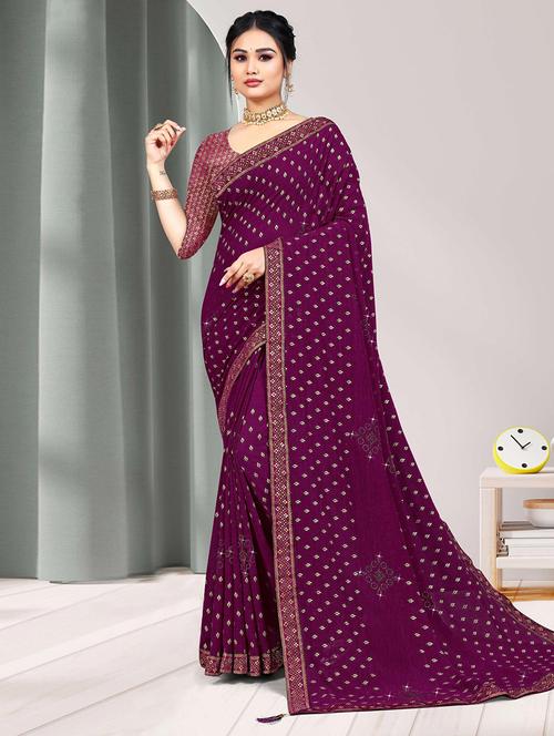 women embroidered bordered saree with blouse - 21723268 - Very Small Image - 1