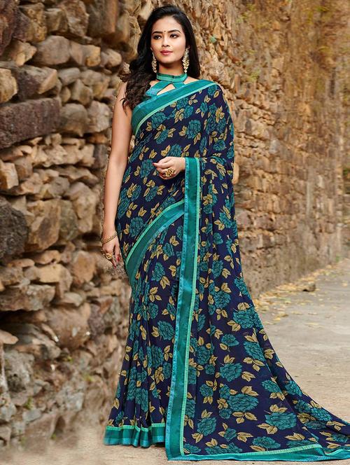 women floral printed casual wear saree with blouse - 21723287 - Very Small Image - 1