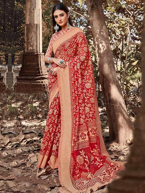 women printed bordered saree with blouse - 21723364 - Very Small Image - 1