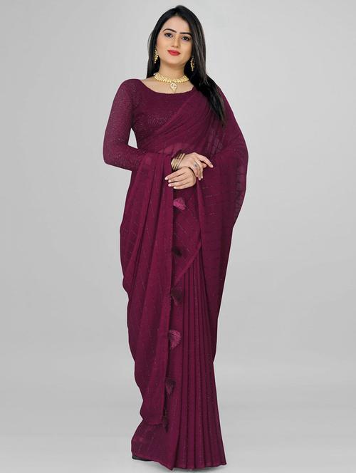 women purple embellished saree with blouse - 21723386 - Very Small Image - 1