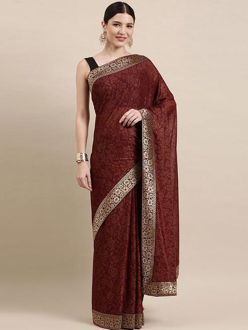 women printed bordered saree with blouse - 21723472 - Very Small Image - 1