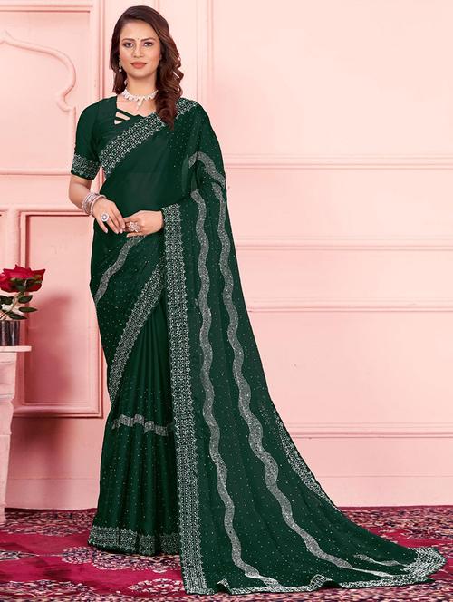 women green embellished saree with blouse - 21723564 - Very Small Image - 1
