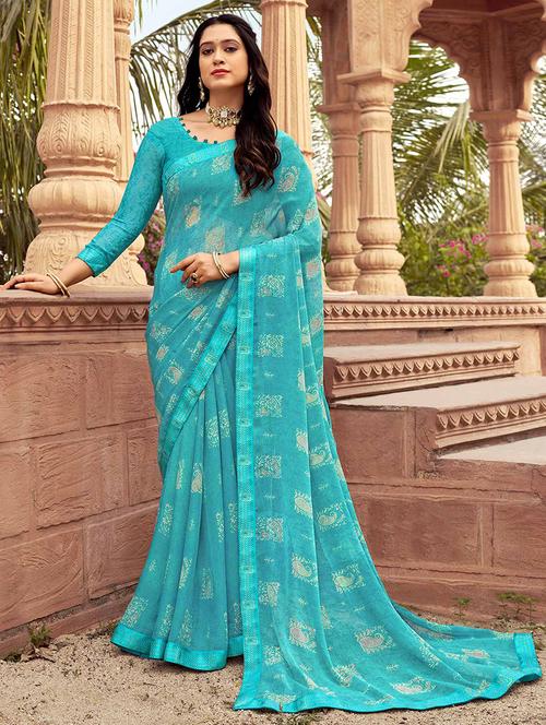 women printed bordered saree with blouse - 21723595 - Very Small Image - 1