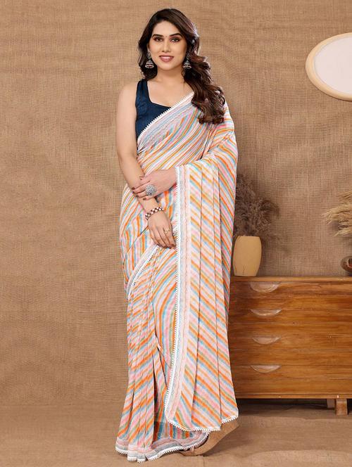 women stripes ready to wear saree with blouse - 21723639 - Very Small Image - 1