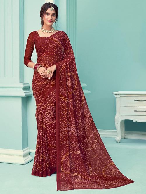 women bandhani printed bordered saree with blouse - 21723805 - Very Small Image - 1