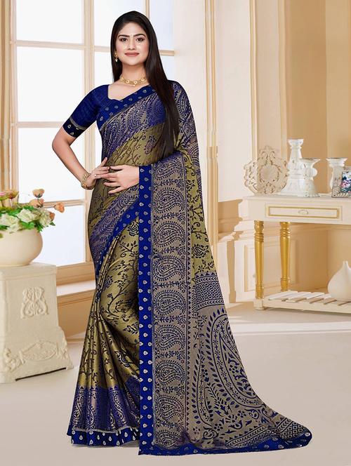 women printed bordered saree with blouse - 21723810 - Very Small Image - 1
