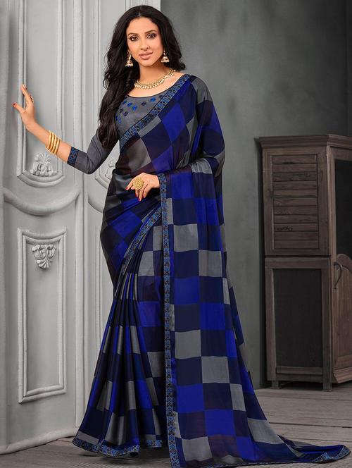 women checkered bordered saree with blouse - 21723819 - Very Small Image - 1