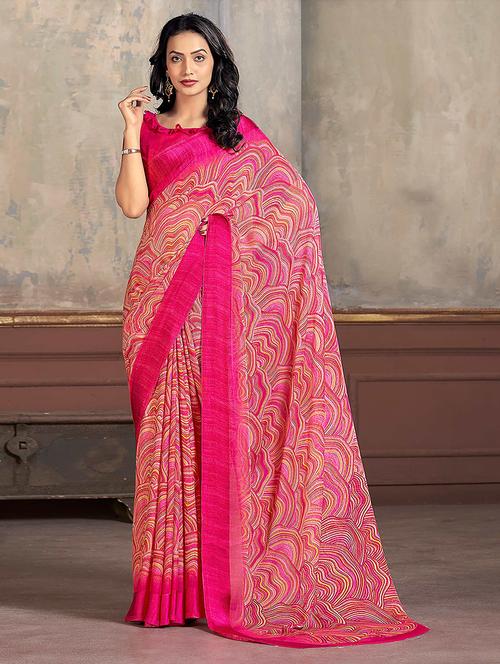 women printed bordered saree with blouse - 21723871 - Very Small Image - 1