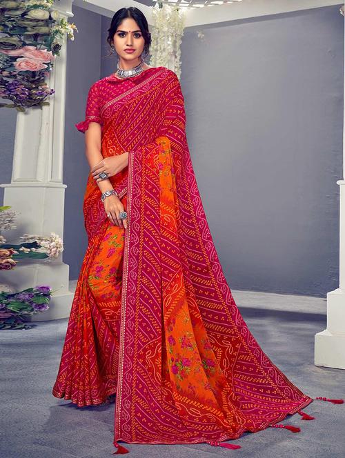 women printed bordered saree with blouse - 21723894 - Very Small Image - 1
